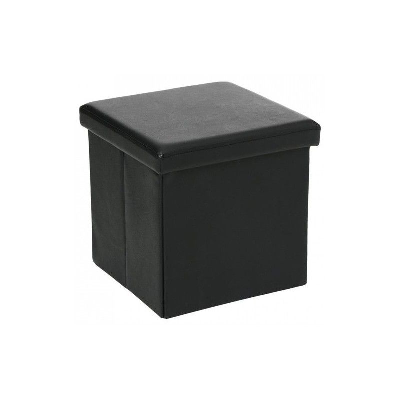 Pouf carré noir - Coffre de rangement pliant