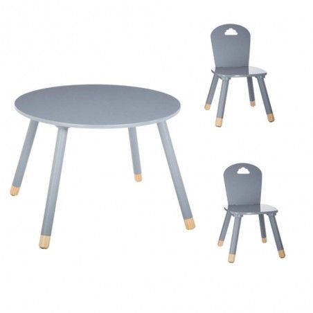 Table Douceur Gris + 2 Chaises Enfant Gris