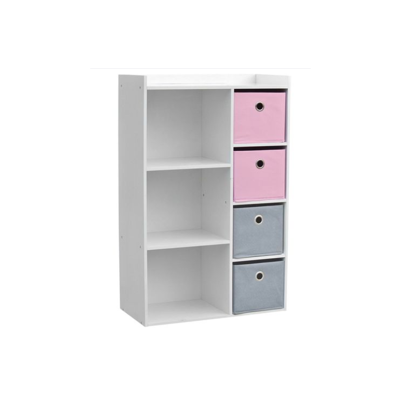 Meuble de rangement pour fille 3 niches + 4 tiroirs Rose et Gris