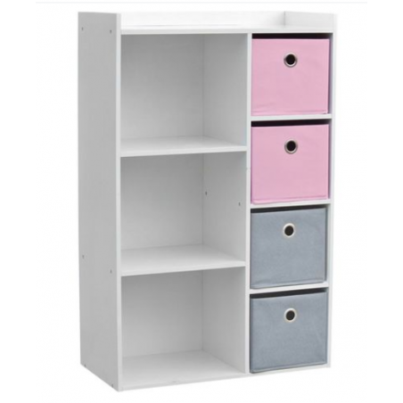 Meuble de rangement pour fille 3 niches + 4 tiroirs Rose et Gris