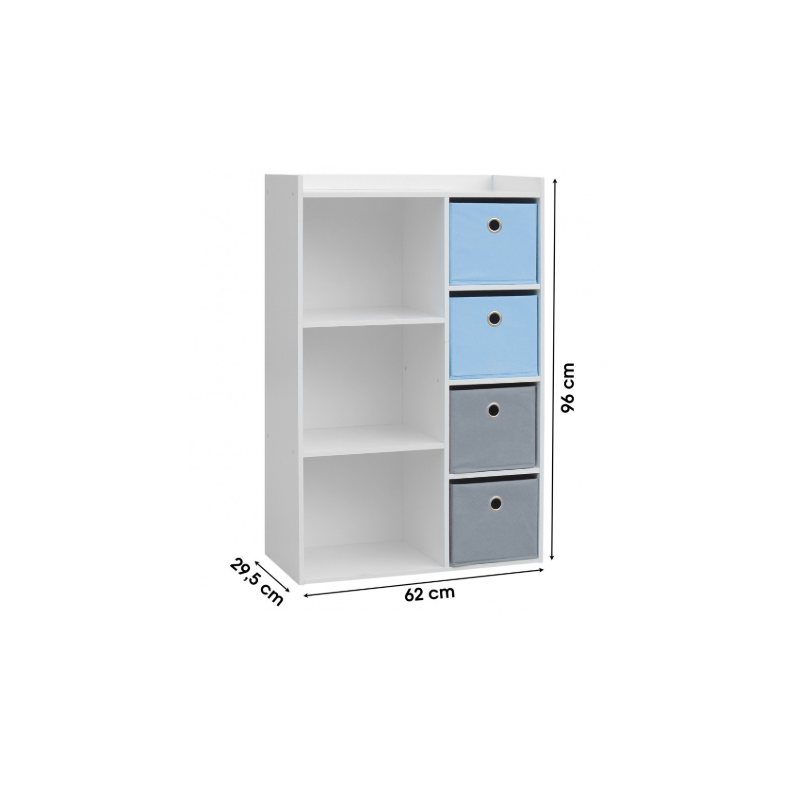 Meuble de rangement pour garçon 3 niches + 4 tiroirs Bleu et gris