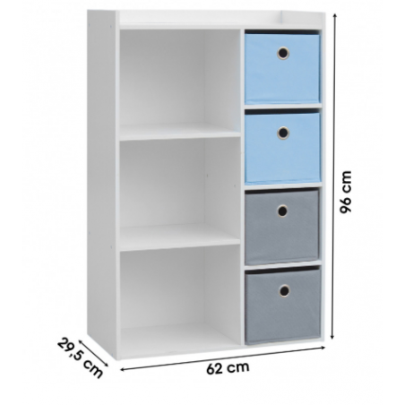 Meuble de rangement pour garçon 3 niches + 4 tiroirs Bleu et gris