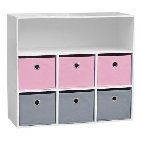 Meuble de rangement pour fille 6 paniers + 1 niche Rose et Gris