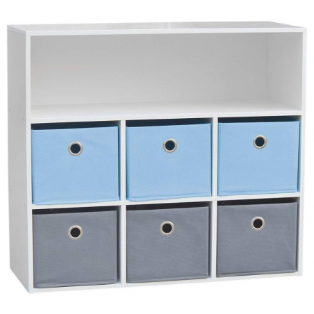 Meuble de rangement pour Garçon 6 paniers + 1 niche Bleu et Gris