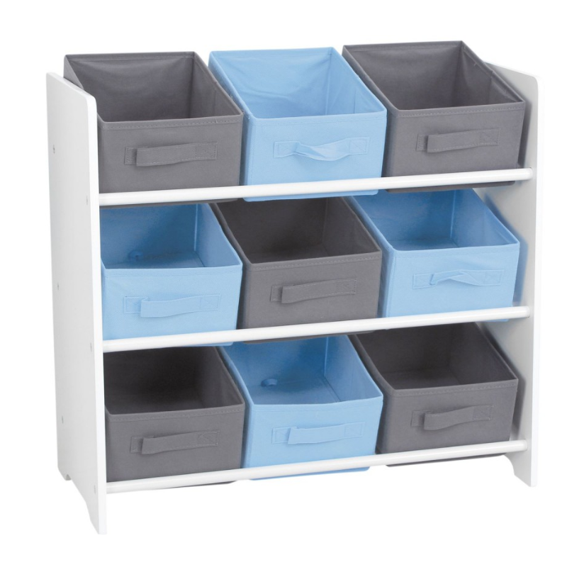 Meuble de rangement pour garçon 9 paniers Bleu et Gris