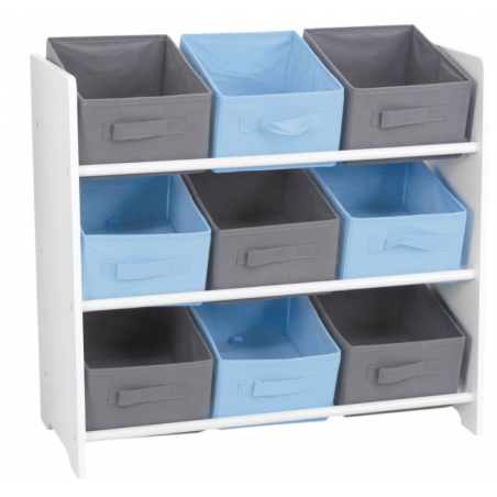 Meuble de rangement pour garçon 9 paniers Bleu et Gris