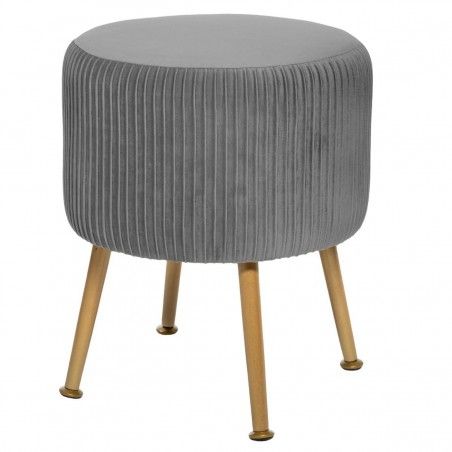 Tabouret Velours Plisse Solaro Gris Atmosphera