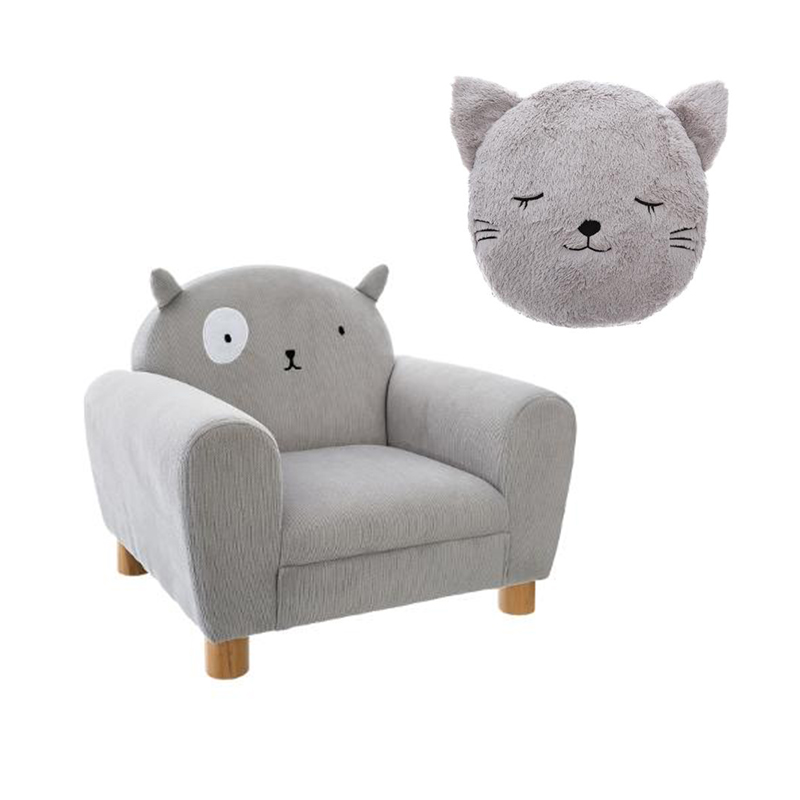 Fauteuil Enfant Chat Gris Avec Coussin Rond Chat Gris Atmosphera