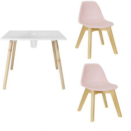 Table avec pot crayons + 2 chaises enfant Rose