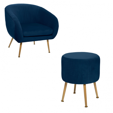 Tabouret et fauteuil plissé Solaro Bleu Atmosphera