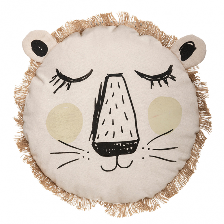 Coussin lion franges Beige Atmosphera