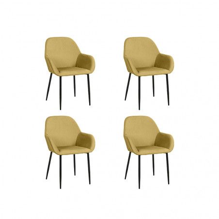 Lot De 4 Fauteuils Velours Côtelé Giulia Jaune Home Deco Factory