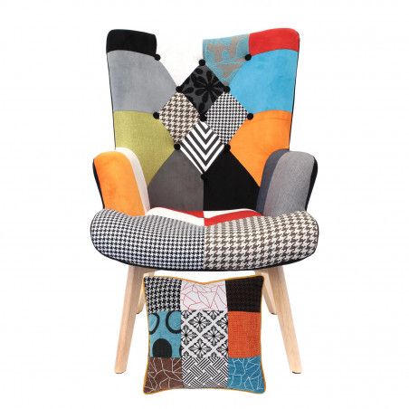 Fauteuil Patchwork Helsinki Avec Coussin Patchwork