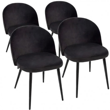 Lot De 4 Chaises En Velours Nael Noires Atmosphera