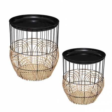 Lot De 2 Tables Café Métal Et Rotin Nolan Atmosphera