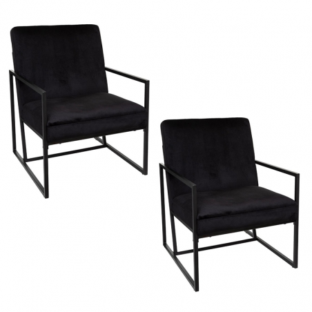 Lot De 2 Fauteuils Velours Contemporain NOIR Atmosphera