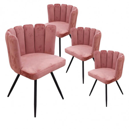 Lot De 4 Chaises En Velours Ariel Rose Home Deco Factory