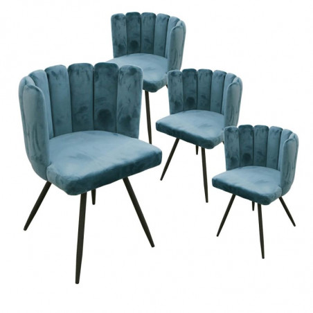 Lot De 4 Chaises En Velours Ariel Bleu Home Deco Factory