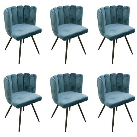 Lot De 6 Chaises En Velours Ariel Bleu Home Deco Factory