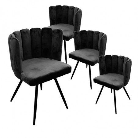 Lot De 4 Chaises En Velours Ariel Noir Home Deco Factory