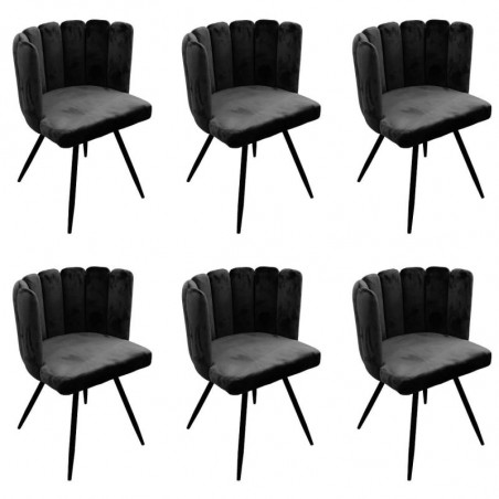 Lot De 6 Chaises En Velours Ariel Noir Home Deco Factory