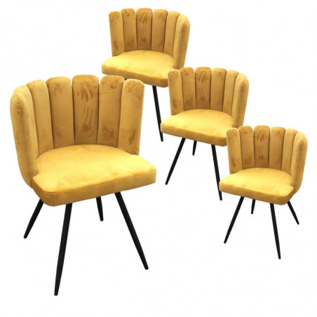 Lot De 4 Chaises En Velours Ariel Jaune Home Deco Factory