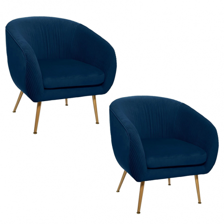 Lot de 2 Fauteuils Velours Plissé Bleu Solaro Atmosphera