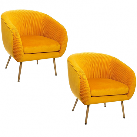 Lot de 2 Fauteuils Velours Plissé Jaune Solaro Atmosphera