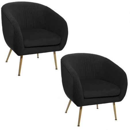 Lot de 2 Fauteuils Velours Plissé Noir Solaro Atmosphera