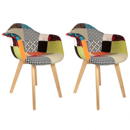 Lot De 2 Fauteuils Patchwork Multicolore Home Deco Factory