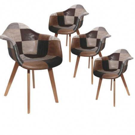 Lot De 4 Fauteuils En Bois Et Simili Cuir Home Deco Factory