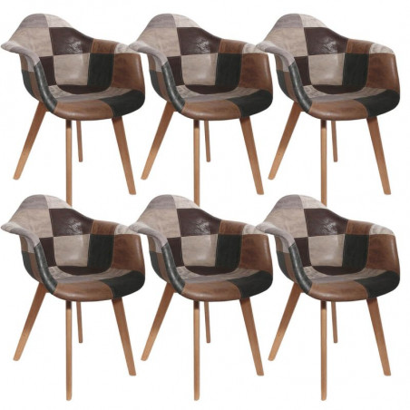 Lot De 6 Fauteuils En Bois Et Simili Cuir Home Deco Factory