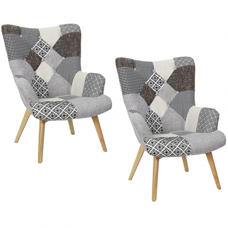 Lot De 2 Fauteuil Helsinki Patchwork Gris Home Deco Factory