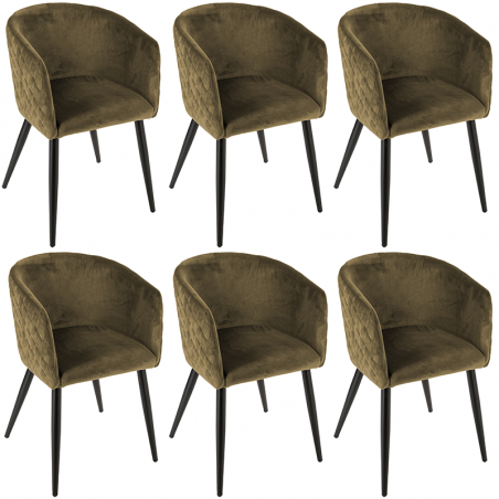 Lot De 6 Fauteuils Velours Marlo Kaki Atmosphera