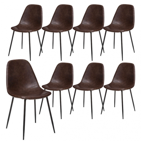 Lot de 8 Chaises Vladi Effet Cuir Marron Atmosphera