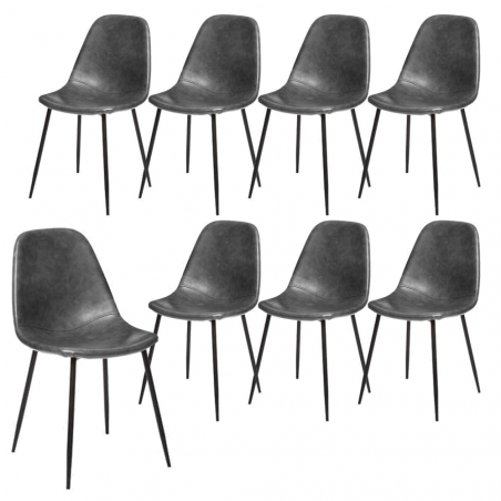 Lot de 8 Chaises Vladi Effet Cuir Gris Atmosphera