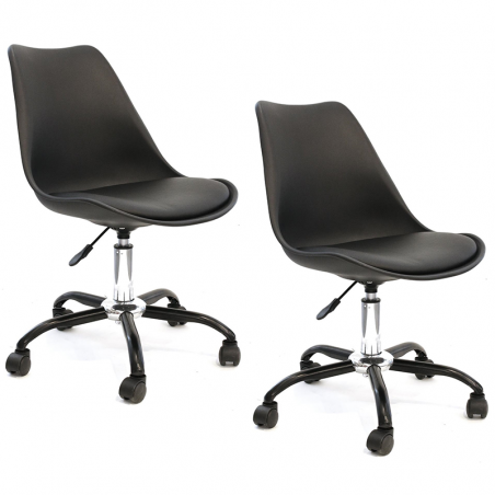 Lot de 2 Chaises A Roulettes Kiruna Noires Home Deco Factory