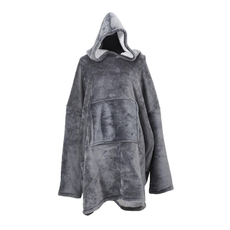 Plaid Manche A Capuche Adulte Sherpa Gris Home Deco Factory