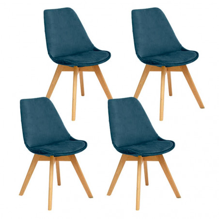 Lot de 4 Chaises Velours Baya Bleu Canard Atmosphera