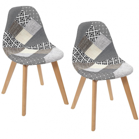 Lot De 2 Chaises Diner Patchwork Gris Home Deco Factory