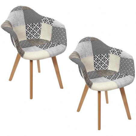 Lot de 2 Fauteuils Salon Patchwork Gris Home Deco Factory