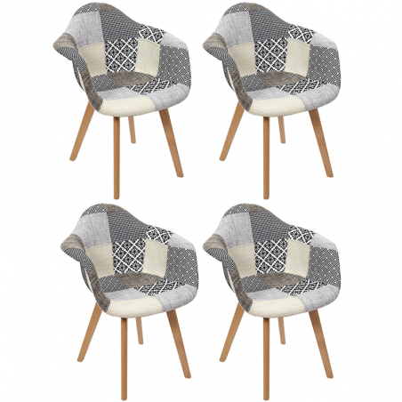 Lot de 4 Fauteuils Salon Patchwork Gris Home Deco Factory