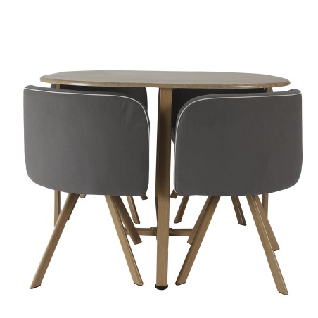 Table avec 4 chaises en bois Gris Home Deco Factory