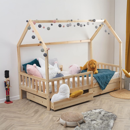 Lit Cabane Avec 2 Tiroirs Cocon Doux 90x190 cm - Laïba Kids