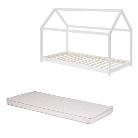 Ensemble Lit Cabane Royaume Des Rêves Blanc 90x190 + Matelas Enfant 90x190 cm - Laïba Kids