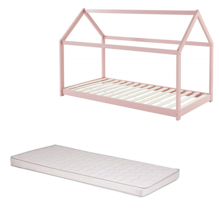 Ensemble Lit Cabane Royaume Des Rêves Rose + Matelas Enfant 90x190 cm Laïba Kids