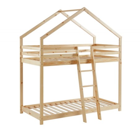 Lit Cabane Superposé Château des Anges Beige 90x190 Laïba Kids