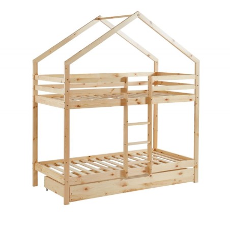 Lit Cabane Superposé Avec Tiroir Caravane des Rêves Beige 90x190 Laïba Kids