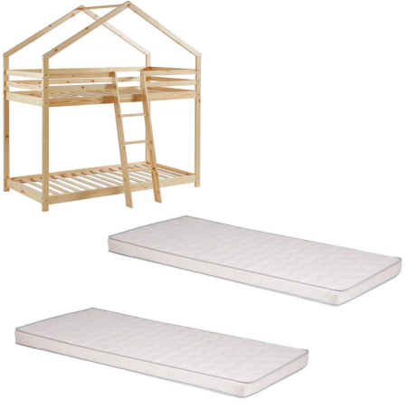 Ensemble Lit Superposé Beige 90x190 + 2 Matelas Enfants 90x190 - Laïba Kids