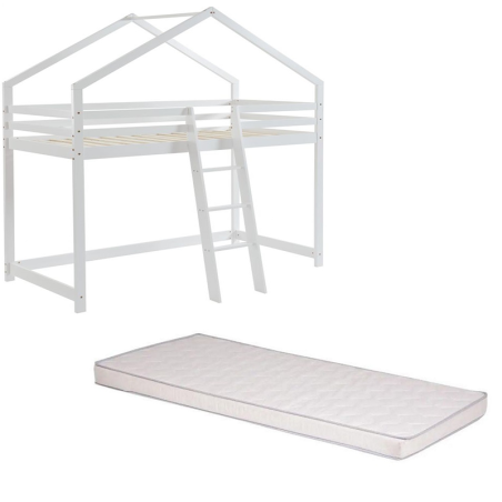 Ensemble Lit mezzanine Blanc 90x190 + Matelas enfant 90x190 - Laïba Kids